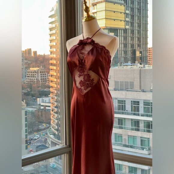 🆕 SELF PORTRAIT 🧿 NWOT Brown Satin Maxi Dress, Sz UK 10 / US 6 - Picture 11 of 16